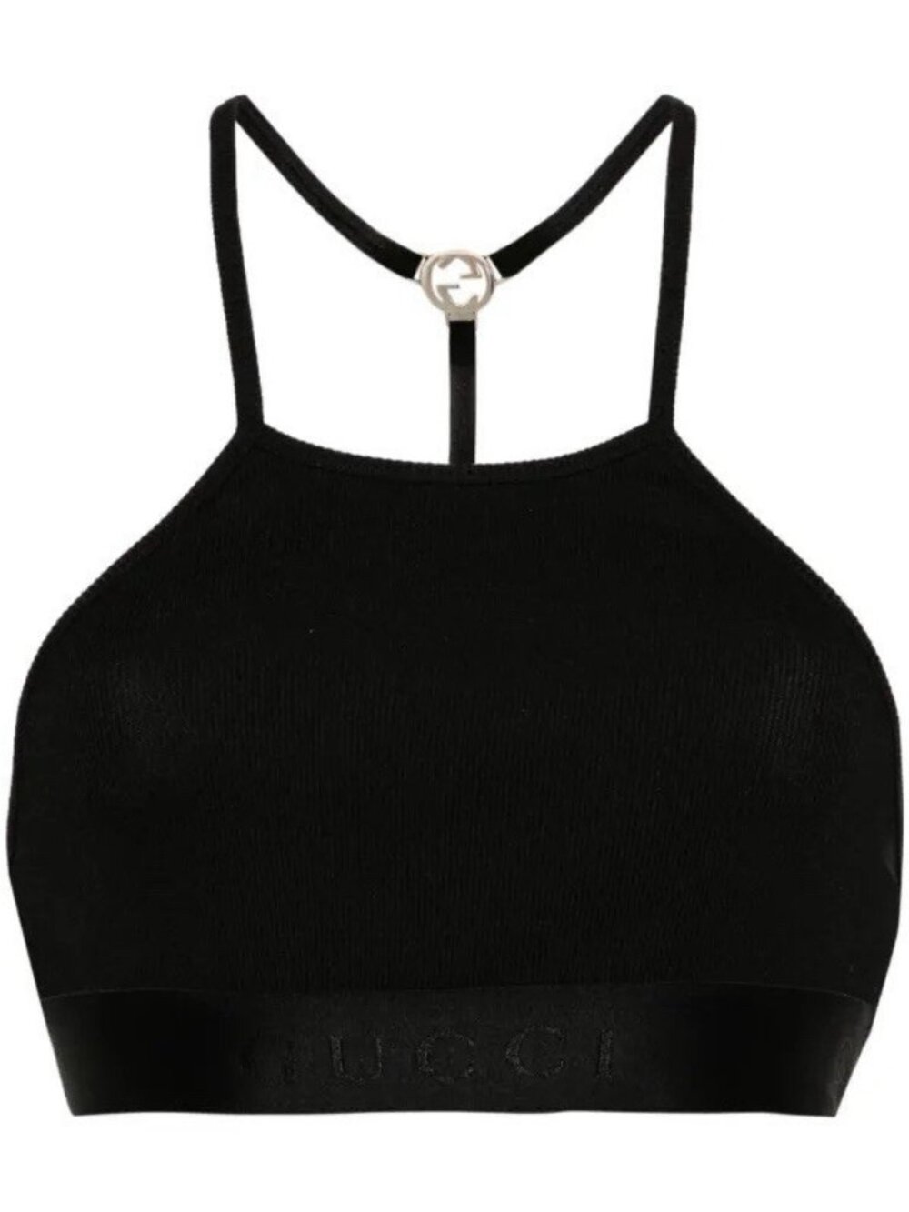 NWT GUCCI RIBBED TOP BLACK LOGO CROPPED SZ XL 100% Authentic